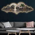Golden Boat Mountain Waterfall Premium Crystal Glass Backlit LED Wall Art