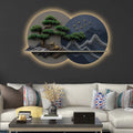 Golden Bonsai Mountain Harmony Premium Crystal Glass Backlit LED Wall Art