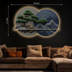 Golden Bonsai Mountain Harmony Premium Crystal Glass Backlit LED Wall Art