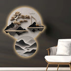 Golden Bonsai Tree & Deer Landscape Premium Crystal Glass Backlit LED Painting