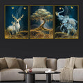 golden-bonsai-tree-elegant-deer-and-elephant-floating-frame-crystal-wall-painting-set-of-3