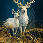 Golden Bonsai Tree Elegant Deer and Elephant Floating Frame Crystal Wall Painting Set of 3