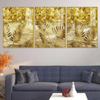 Golden Botanical Art Acrylic Floating Frame Wall Painting Set of 3