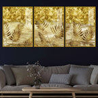 Golden Botanical Art Acrylic Floating Frame Wall Painting Set of 3