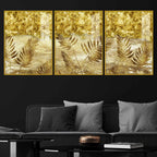 Golden Botanical Art Acrylic Floating Frame Wall Painting Set of 3