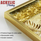 Golden Botanical Art Acrylic Floating Frame Wall Painting Set of 3