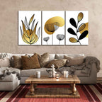 Golden Botanical Line Art Canvas Wall Painting 3 Pieces
