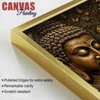 Golden Buddha Faces with Bodhi Tree Metallic Look 3D Canvas Wall Painting