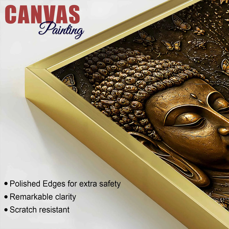 Golden Buddha Faces with Bodhi Tree Metallic Look 3D Canvas Wall Painting