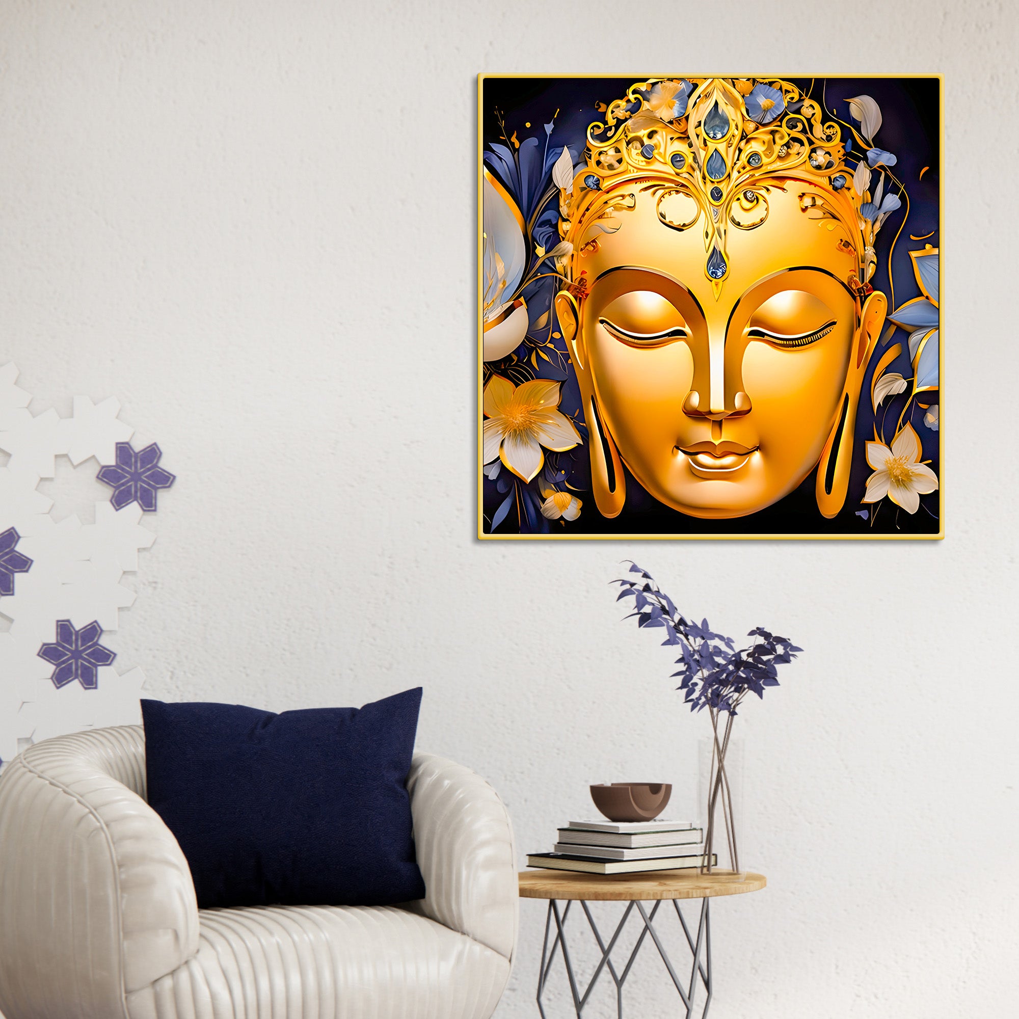 Golden Buddha Floral Wall Art Painting