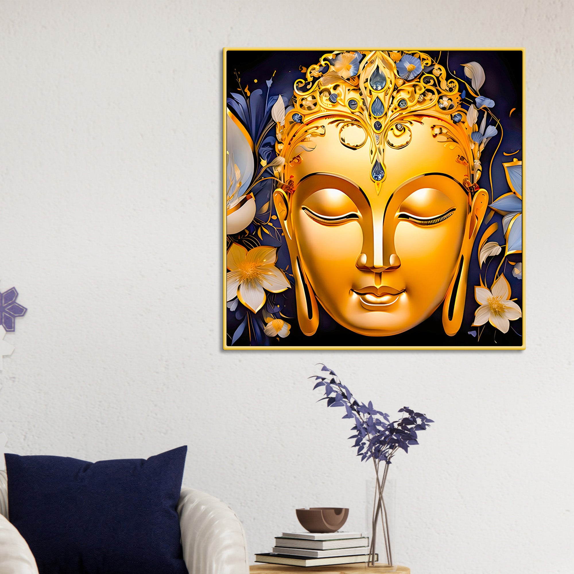 Golden Buddha Floral Wall Art Painting
