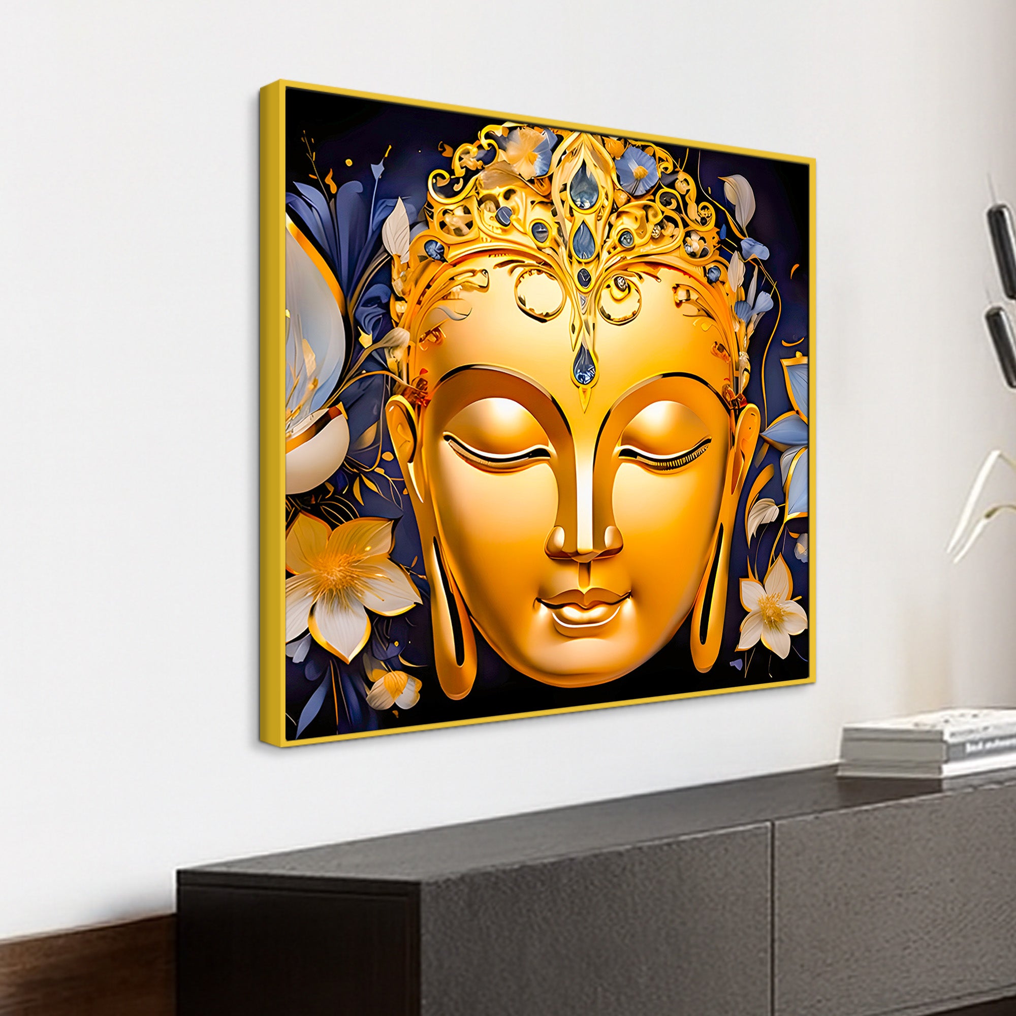Golden Buddha Floral Wall Art Painting