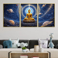 golden-buddha-in-cosmic-universe-floating-frame-crystal-wall-painting-set-of-3