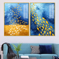 Golden Butterflies and Ocean Fish Acrylic Floating Wall Painting Set of 2