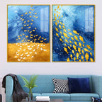 Golden Butterflies and Ocean Fish Acrylic Floating Wall Painting Set of 2