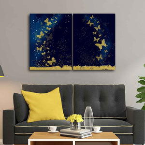 Golden Butterflies Canvas Wall Painting of Two Pieces