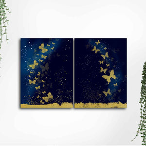 Golden Butterflies Canvas Wall Painting of Two Pieces