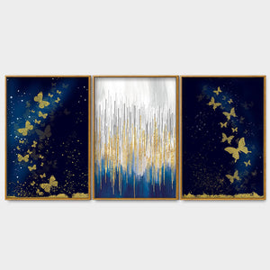 Golden Butterflies Floating Canvas Wall Painting Set of Three