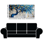 Golden Butterflies on Blue Tree Abstract Canvas Painting