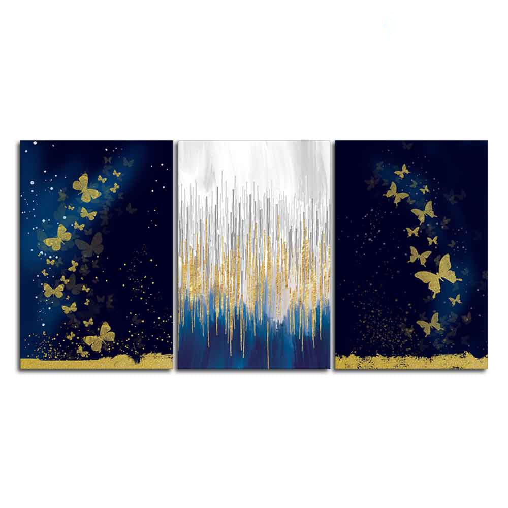 Golden Butterflies Wall Painting of 3 Pieces