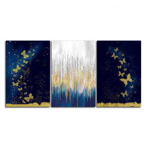 Golden Butterflies Wall Painting of 3 Pieces