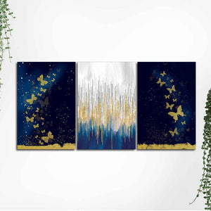 Golden Butterflies Wall Painting of 3 Pieces