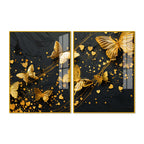 Golden Butterfly & Heart Abstract Acrylic Floating Wall Painting Set of 2