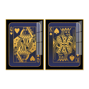 Golden Card of King and Queen Acrylic Floating Wall Painting Set of 2