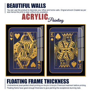 Golden Card of King and Queen Acrylic Floating Wall Painting Set of 2