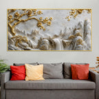 Golden Cherry Blossom Tree & Cascading Falls 3D Canvas Wall Painting