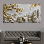 Golden Cherry Blossom Tree & Cascading Falls 3D Canvas Wall Painting