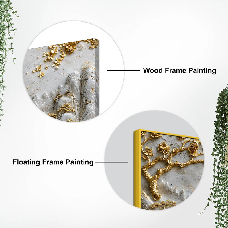 Golden Cherry Blossom Tree & Cascading Falls 3D Canvas Wall Painting