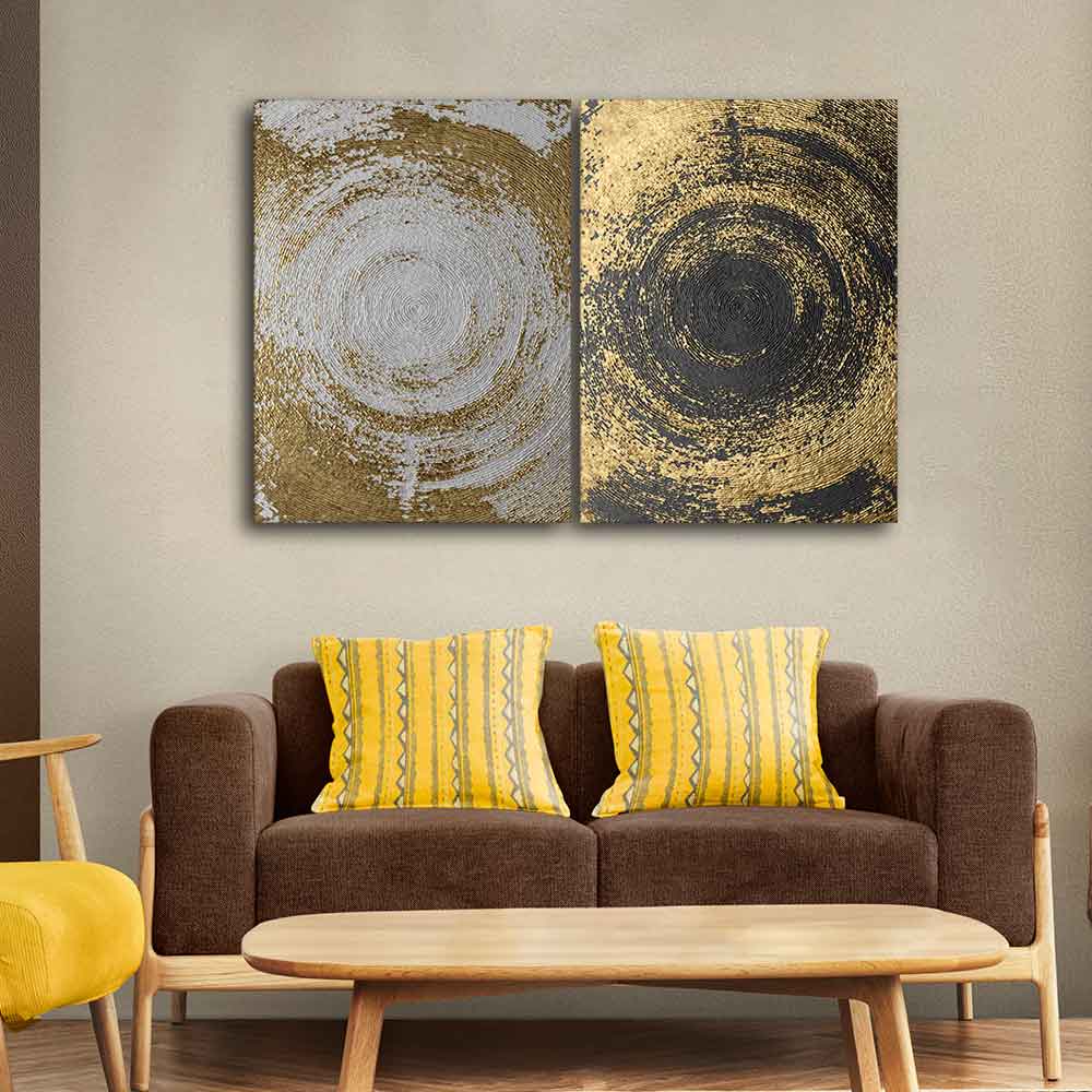 Golden Circular Texture Canvas Wall Painting of Two Pieces