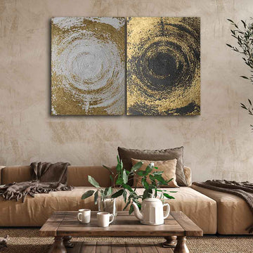 Golden Circular Texture Canvas Wall Painting of Two Pieces