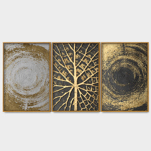 Golden Circular Texture Floating Canvas Wall Painting Set of Three