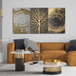 Golden Circular Texture Wall Painting of 3 Pieces