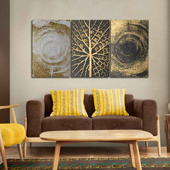 Golden Circular Texture Wall Painting of 3 Pieces