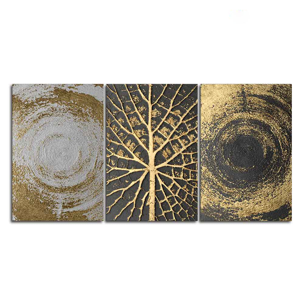 Golden Circular Texture Wall Painting of 3 Pieces