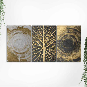 Golden Circular Texture Wall Painting of 3 Pieces