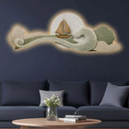 Golden Coastal Wave Landscape Premium Crystal Glass Backlit LED Painting
