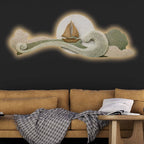 Golden Coastal Wave Landscape Premium Crystal Glass Backlit LED Wall Art