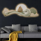 Golden Coastal Wave Landscape Premium Crystal Glass Backlit LED Wall Art