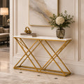 Golden Criss Cross Pattern Rectangular Shaped Designer Console Table
