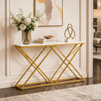 Golden Criss Cross Pattern Rectangular Shaped Designer Console Table