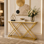 Golden Criss Cross Pattern Rectangular Shaped Designer Console Table