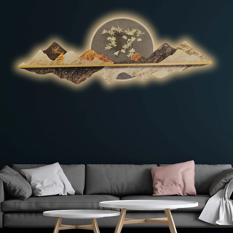 Golden Deer Blossom Crystal Glass Backlit LED Painting
