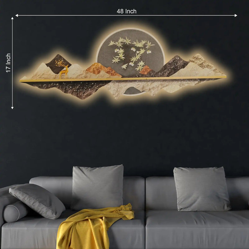 Golden Deer Blossom Crystal Glass Backlit LED Painting