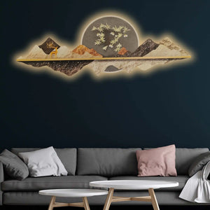 Golden Deer Blossom Crystal Glass Backlit LED Wall Art