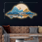 Golden Deer Blue Mountain Reflection Premium Crystal Glass Backlit LED Painting
