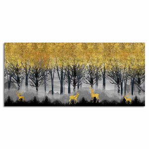 Golden Deer in Dark Forest Canvas Wall Painting